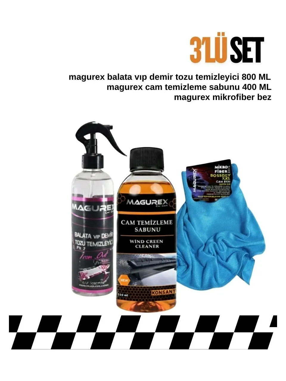 Vıp Demir Tozu Jant Temizleyici 800ML + Cam Sabunu 400ML + Mikrofiber Bez Set