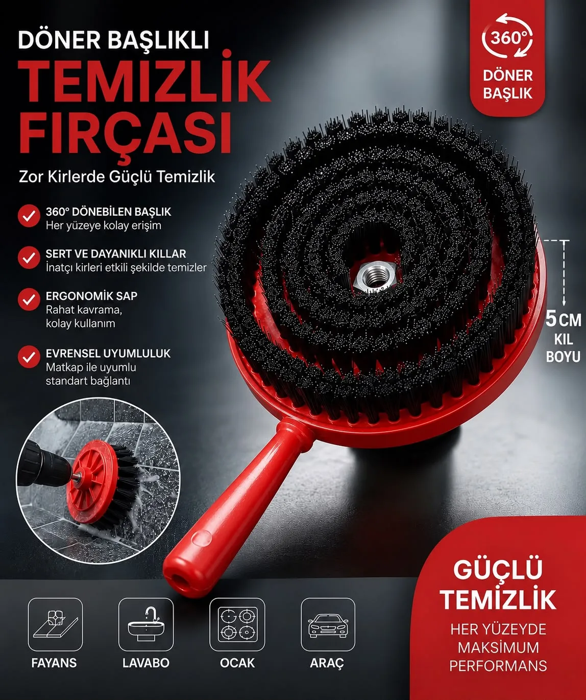 DÖNER BAŞLIKLI TEMİZLİK FIRÇASI